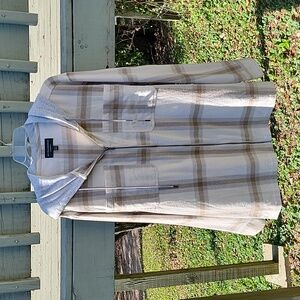 No Boundaries Hoodie Plaid Jacket Coat Oversized Fit Beige Gray